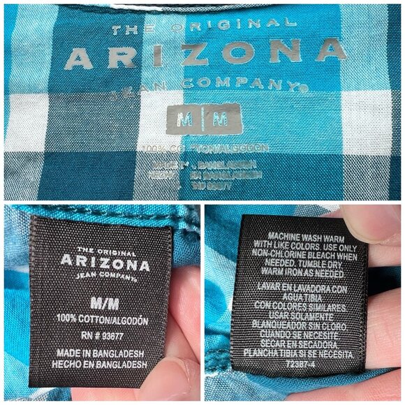 Arizona Jean Co Blue Plaid Western Shirt Snap Button Down Short Sleeve Medium - Picture 3 of 7